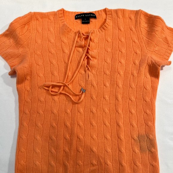 NWOT RALPH LAUREN Black Label Cashmere Cable Orange Knit Sweater sz L (M?) - Picture 4 of 9